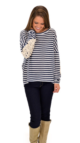 Swirls and Stripes Top, Navy