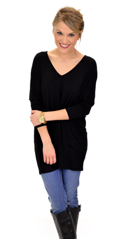 V-neck Dolman Top, Black