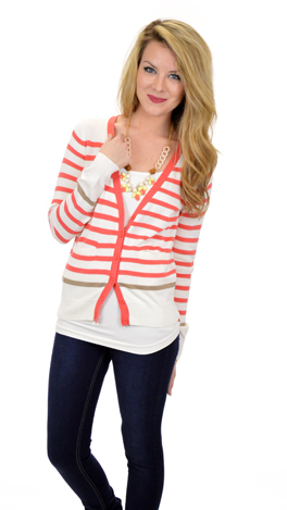 Riley Cardigan, Coral - Tops - The Blue Door Boutique