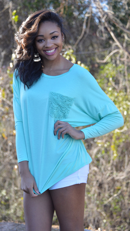 Lace Pocket Tee, Mint