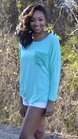 Lace Pocket Tee, Mint