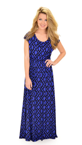Off Shoulder Maxi, Royal Print
