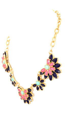 Navy Pink Floral Necklace