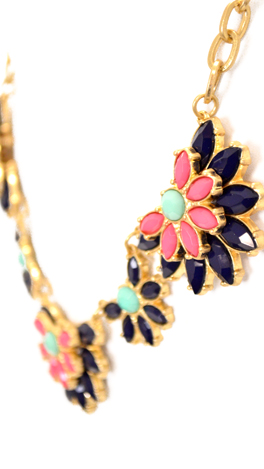Navy Pink Floral Necklace