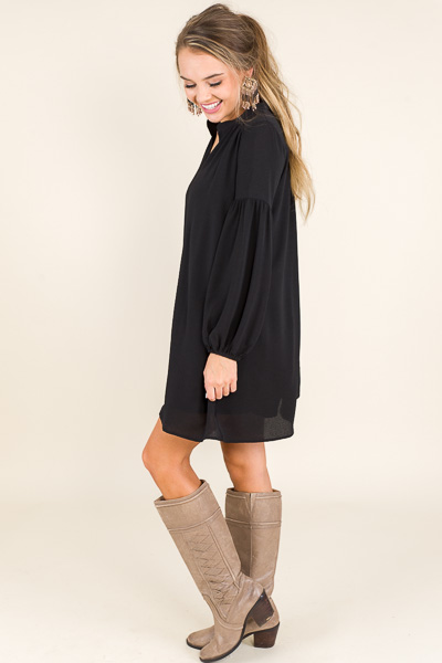 Solid Crepe Dress, Black