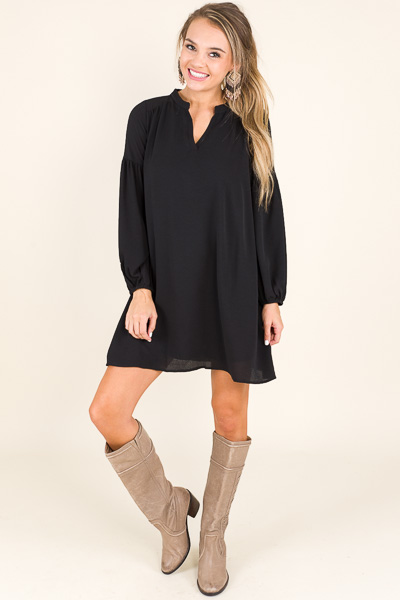 Solid Crepe Dress, Black