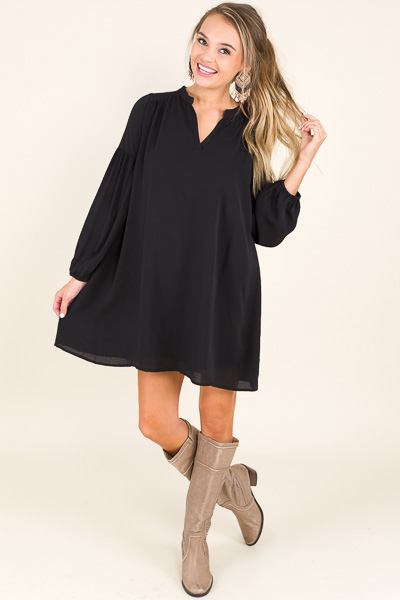 Solid Crepe Dress, Black