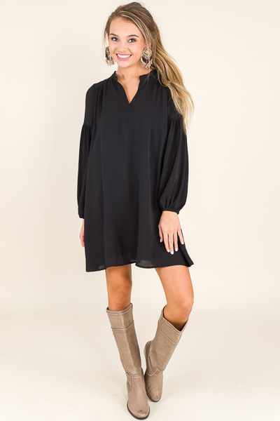 Solid Crepe Dress, Black