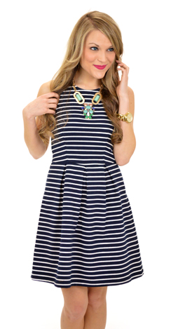 Sail or Stripe Dress, Navy