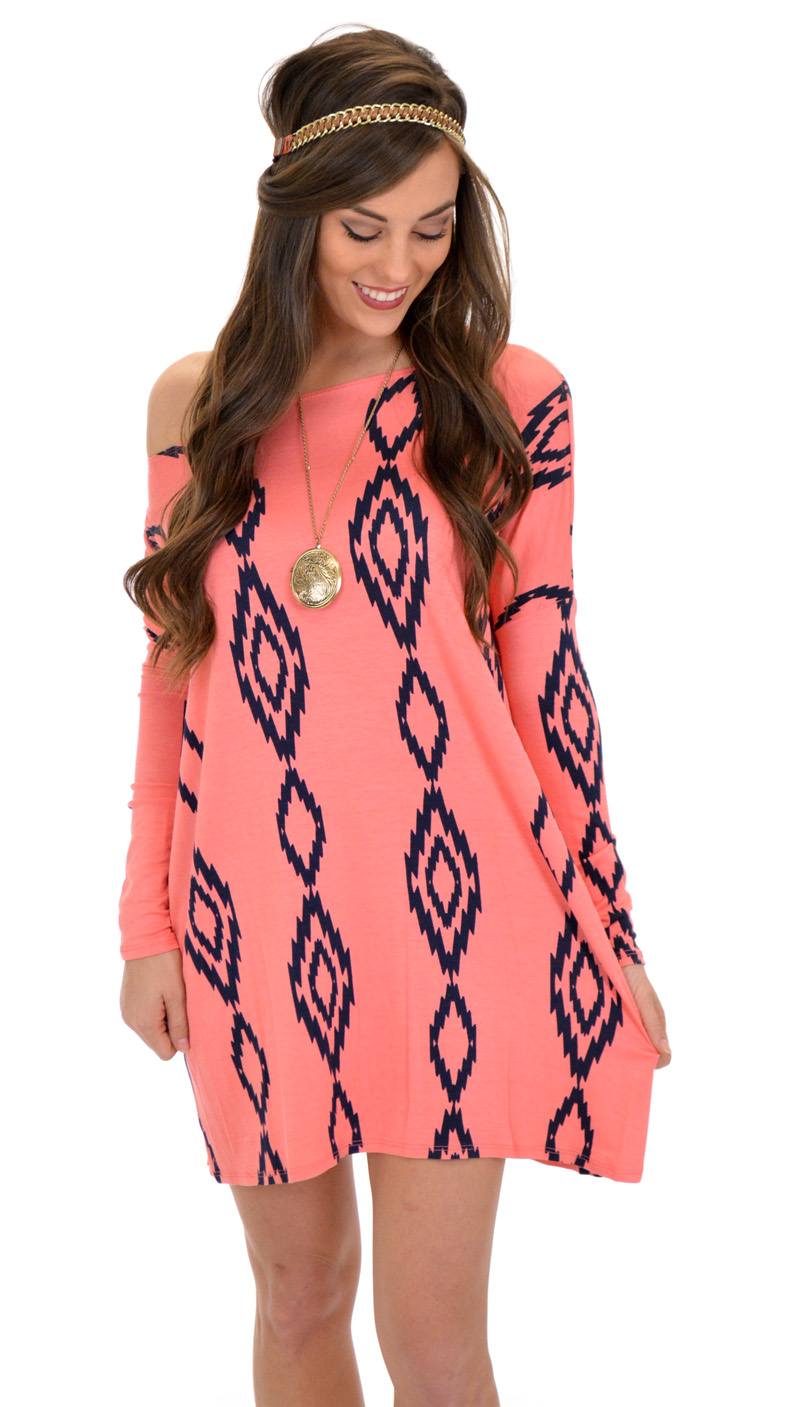 Box Tunic, Coral Aztec