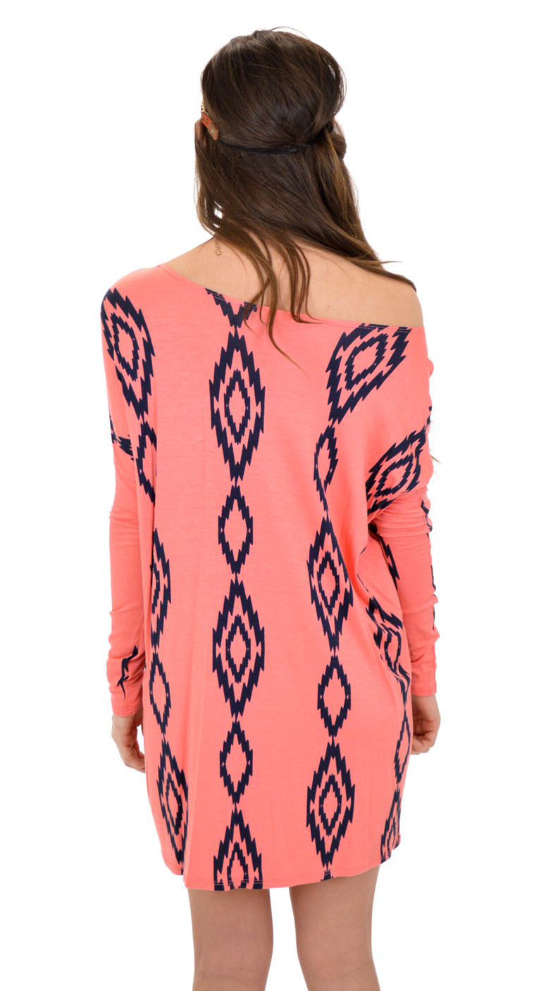 Box Tunic, Coral Aztec