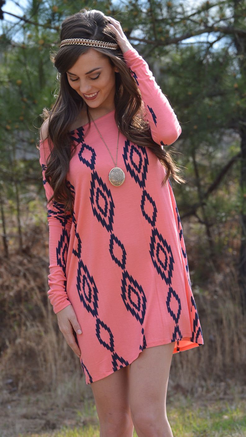 Box Tunic, Coral Aztec