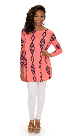 Box Tunic, Coral Aztec