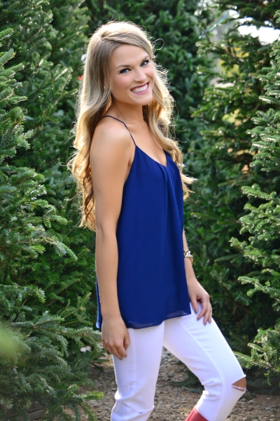 Button Back Cami, Navy