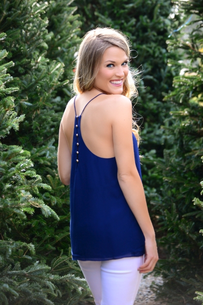 Button Back Cami, Navy