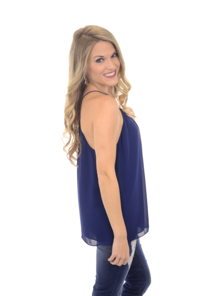 Button Back Cami, Navy