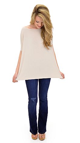 Outside the Box SS Top, Sand - Tops - The Blue Door Boutique