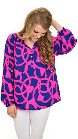 Mary Mac Blouse, Navy Pink Rope