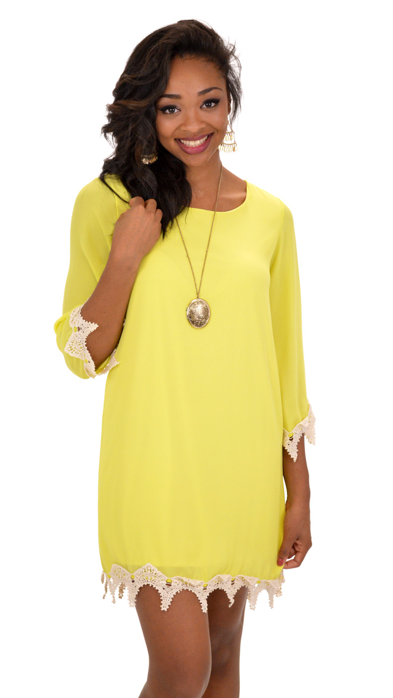 Lace Hemline Dress, Yellow