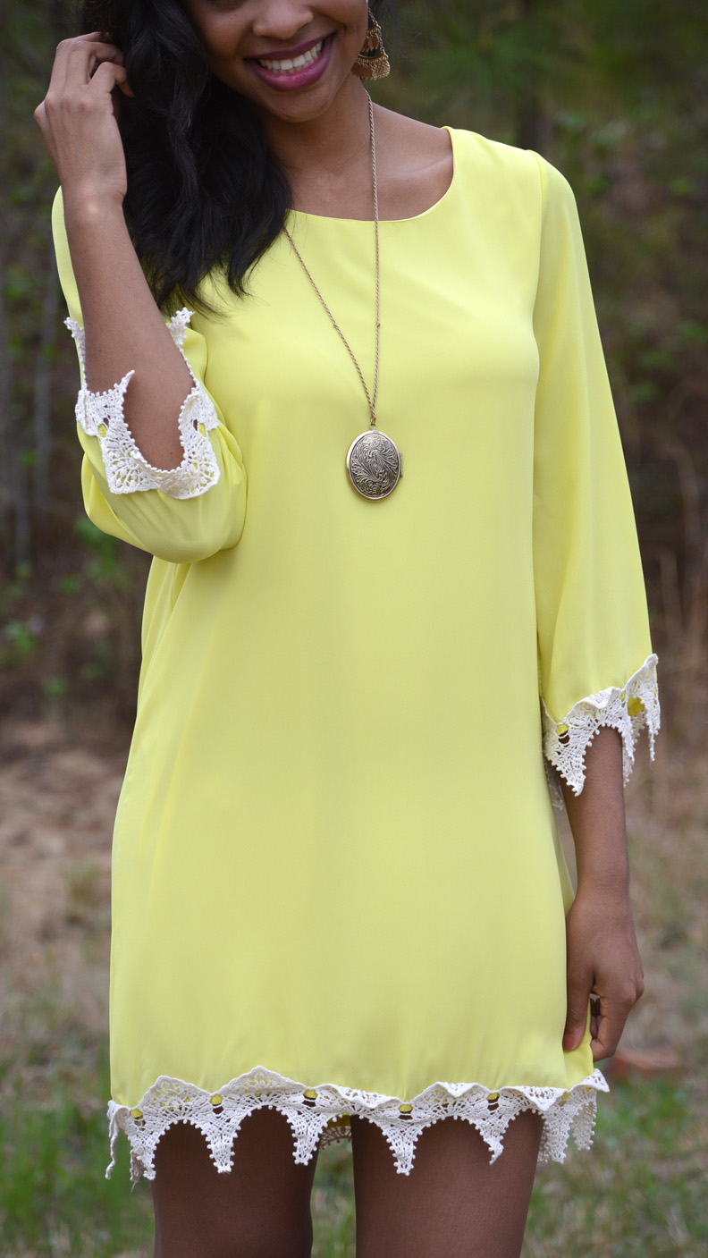 Lace Hemline Dress, Yellow