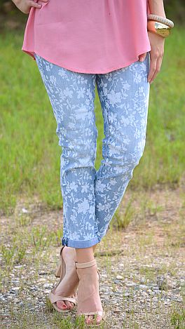 White Floral Jeans