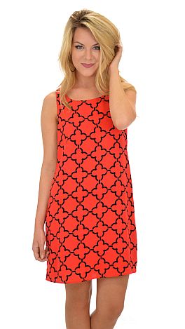 Trellis Print Dress, Red