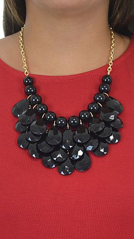 Layered Drop Necklace, Black