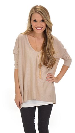 Coal Miner Sweater, Light Beige - Tops - The Blue Door Boutique