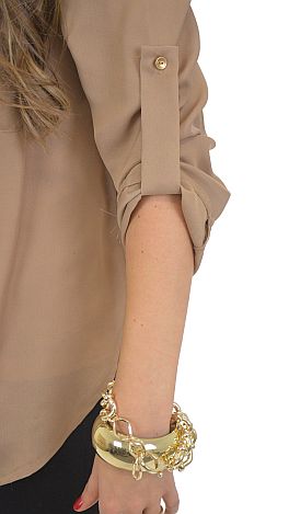 Tab Sleeve Blouse, Tan