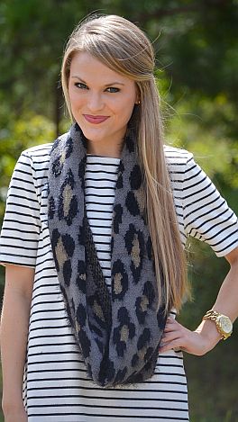 Leopard Sweater Scarf, Gray