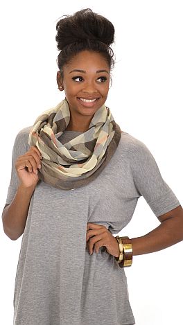 Ecru Brown Plaid Scarf