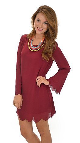 Scalloped Edge Dress, Wine