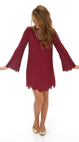 Scalloped Edge Dress, Wine