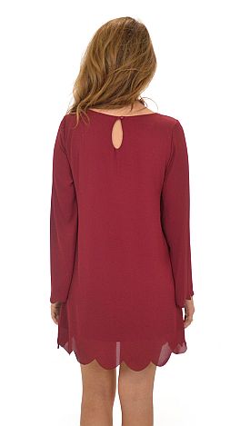 Scalloped Edge Dress, Wine