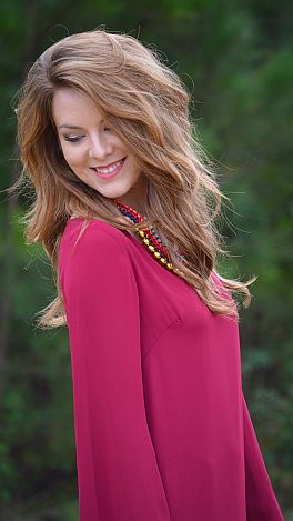 Scalloped Edge Dress, Wine