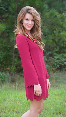 Scalloped Edge Dress, Wine