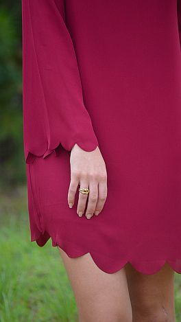 Scalloped Edge Dress, Wine
