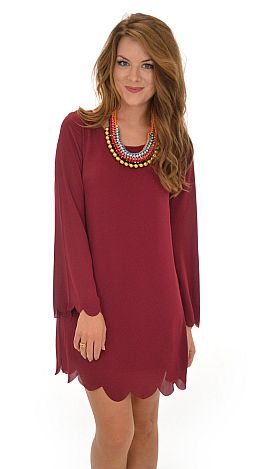 Scalloped Edge Dress, Wine