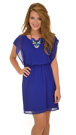 Flutter Sleeve Dress, Blue