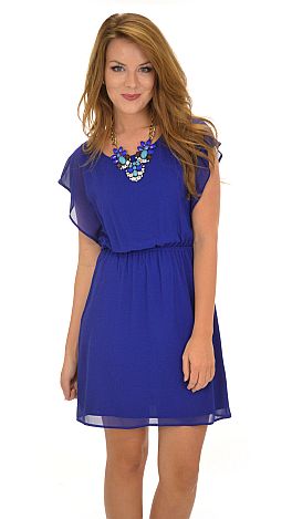 Flutter Sleeve Dress, Blue