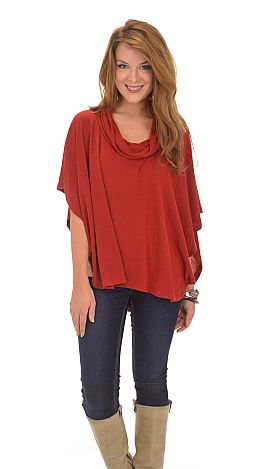 Cowl Neck Poncho, Red