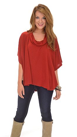 Cowl Neck Poncho, Red