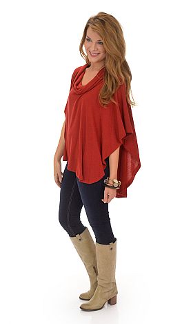 Cowl Neck Poncho, Red