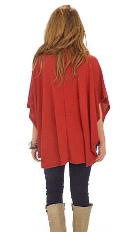 Cowl Neck Poncho, Red