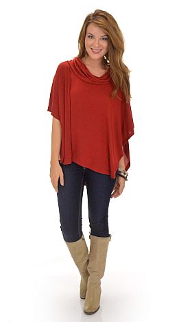 Cowl Neck Poncho, Red