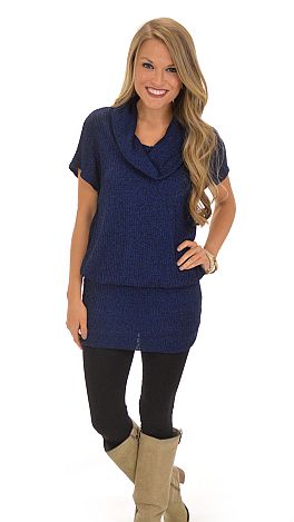 Banded Bottom Tunic, Blue