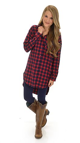 Red Flannel Tunic - SALE - The Blue Door Boutique