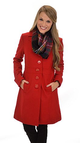 Notch Collar Coat, Red