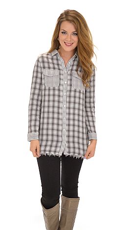 Frayed Hem Plaid Tunic