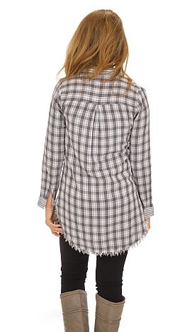 Frayed Hem Plaid Tunic